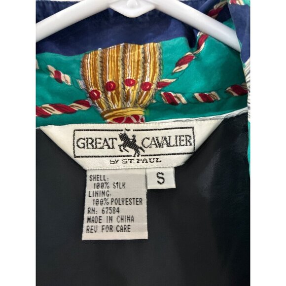 VINTAGE GREAT CAVALIAR Mens MULTI-COLOR TURQUOISE GREEK STYLE SILK JACKET SZ S - Picture 4 of 7